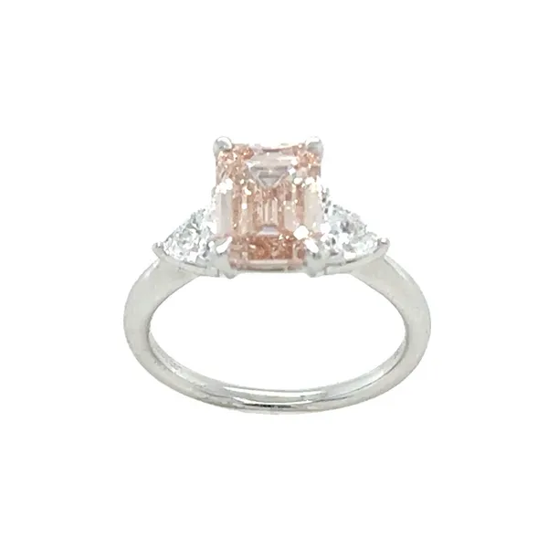 14K White Gold Emerald Cut Lab Grown 3ct. Pink Diamond With 75ct.Lab Grown Trillion Cut Diamond Sides Engagement Ring Classic Creations In Diamonds & Gold Venice, FL