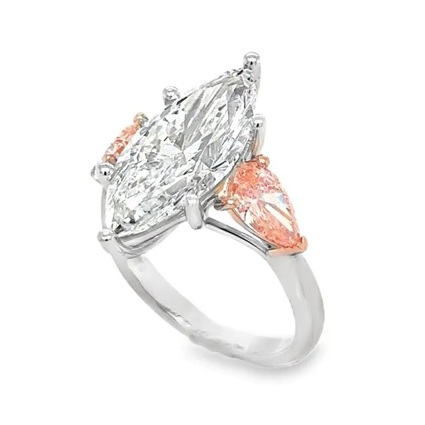 14K White Gold IGI Lab Grown 5.8ct. Marquise Cut Diamond With Lab Grown 1.44ct. Pear Shaped Pink Diamond Sides Engagement Ring Classic Creations In Diamonds & Gold Venice, FL