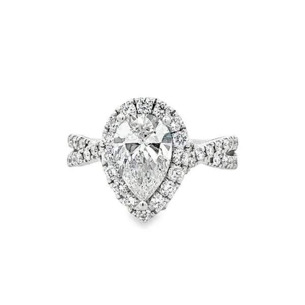 14K White Gold Lab-Grown GSI 1.50ct. Pear Shaped Diamond With Diamond Halo Engagement Ring Classic Creations In Diamonds & Gold Venice, FL