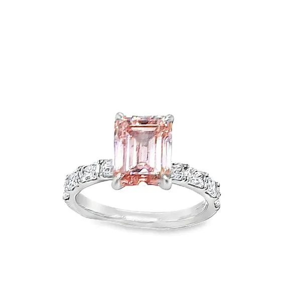 14K White Gold Lab-Grown 3.0ct. Pink Emerald Cut Diamond Engagement Ring 3.82ct. TW. 2.2 DWT. Classic Creations In Diamonds & Gold Venice, FL