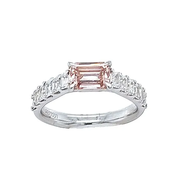 14K White Gold Lab-Grown 1.0ct. Pink Emerald Cut Center Diamond With Lab-Grown White Emerald Cut Diamonds Engagement Ring Classic Creations In Diamonds & Gold Venice, FL