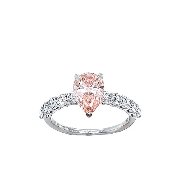 14K White Gold Lab-Grown 1.5ct. Pink Pear Round Brilliant Cut Shared Prong Engagement Ring 2.18ct. TW., 1.6 DWT. Classic Creations In Diamonds & Gold Venice, FL