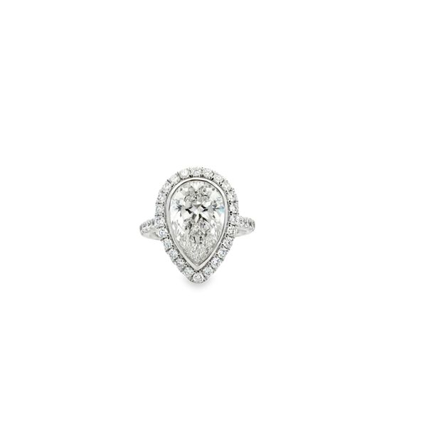 14K White Gold Lab Grown Pear Diamond Bezel Halo Ring | 4.40 CT Classic Creations In Diamonds & Gold Venice, FL