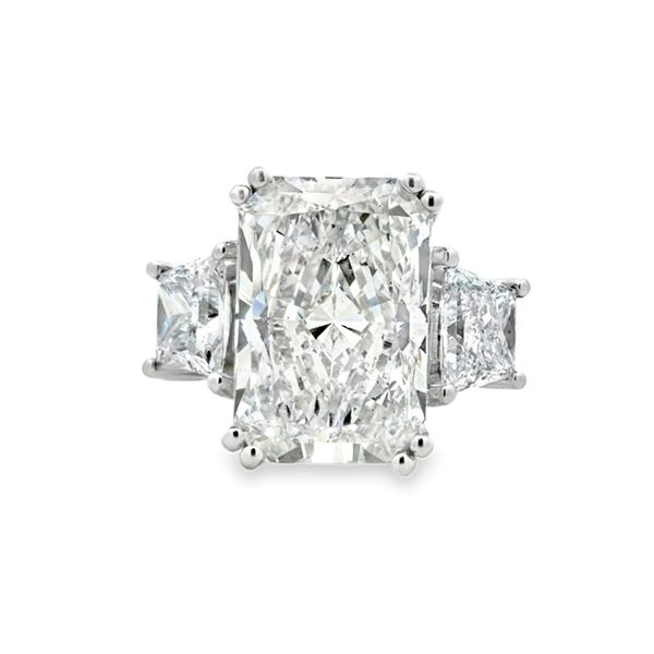 14K White Gold IGI Lab Grown Radiant Diamond Three Stone Ring With Trapezoid Side Diamonds | 10.02 CT Classic Creations In Diamonds & Gold Venice, FL