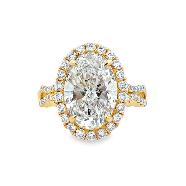 14K Yellow Gold IGI Lab Grown Oval Diamond Halo Split Shank Ring | 5.06 CT Classic Creations In Diamonds & Gold Venice, FL
