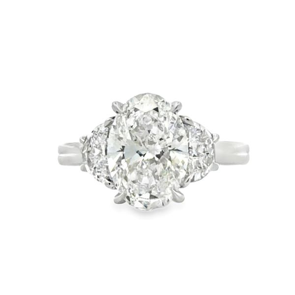 14K White Gold IGI Lab Grown Oval Diamond Three Stone Ring With Half Moon Side Diamonds 3.01Ct. Engagement Ring Image 2 Classic Creations In Diamonds & Gold Venice, FL