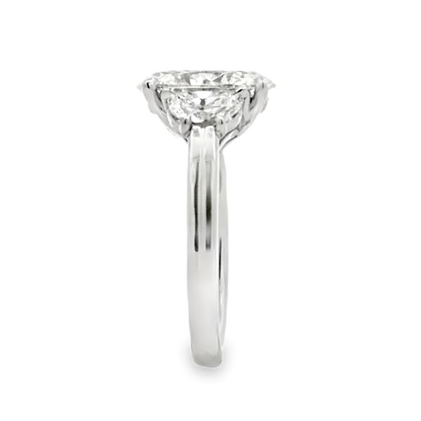 14K White Gold IGI Lab Grown Oval Diamond Three Stone Ring With Half Moon Side Diamonds 3.01Ct. Engagement Ring Image 3 Classic Creations In Diamonds & Gold Venice, FL