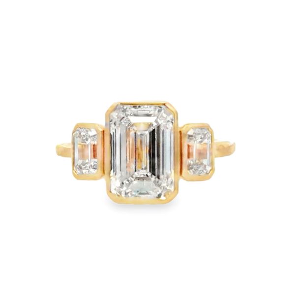 18K Yellow Gold IGI Lab Grown Emerald Cut Diamond Three Stone 3.01Ct. Engagement Ring Image 2 Classic Creations In Diamonds & Gold Venice, FL