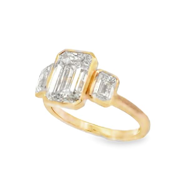 18K Yellow Gold IGI Lab Grown Emerald Cut Diamond Three Stone 3.01Ct. Engagement Ring Classic Creations In Diamonds & Gold Venice, FL