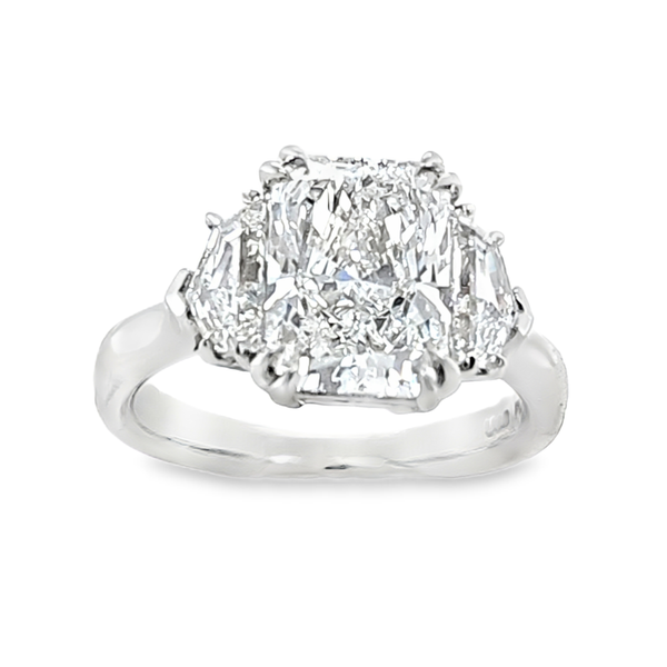 Lab Grown Radiant Cut Diamond Three Stone Ring 4.04 CT Platinum IGI Certified Image 2 Classic Creations In Diamonds & Gold Venice, FL