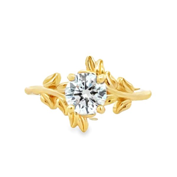 Lab Grown Round Brilliant Diamond Leaf Motif Solitaire Ring 1.00 CT Image 2 Classic Creations In Diamonds & Gold Venice, FL