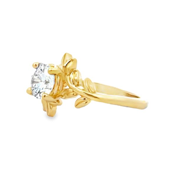 Lab Grown Round Brilliant Diamond Leaf Motif Solitaire Ring 1.00 CT Image 3 Classic Creations In Diamonds & Gold Venice, FL
