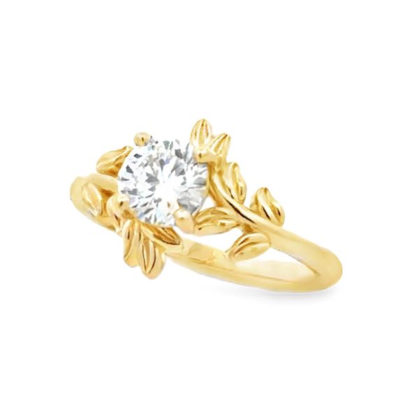 Lab Grown Round Brilliant Diamond Leaf Motif Solitaire Ring 1.00 CT Classic Creations In Diamonds & Gold Venice, FL