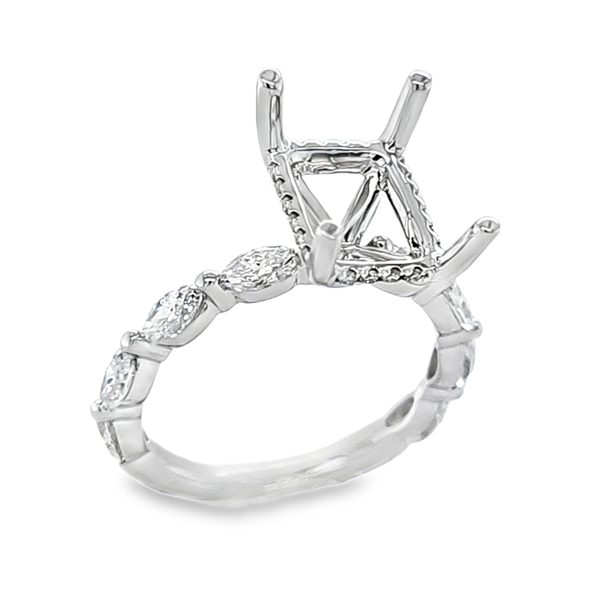 14K White Gold Marquise Shank Micro Pave Side Halo Semi Mount for Rectangular Center Stone – 1.05ct TW Image 2 Classic Creations In Diamonds & Gold Venice, FL