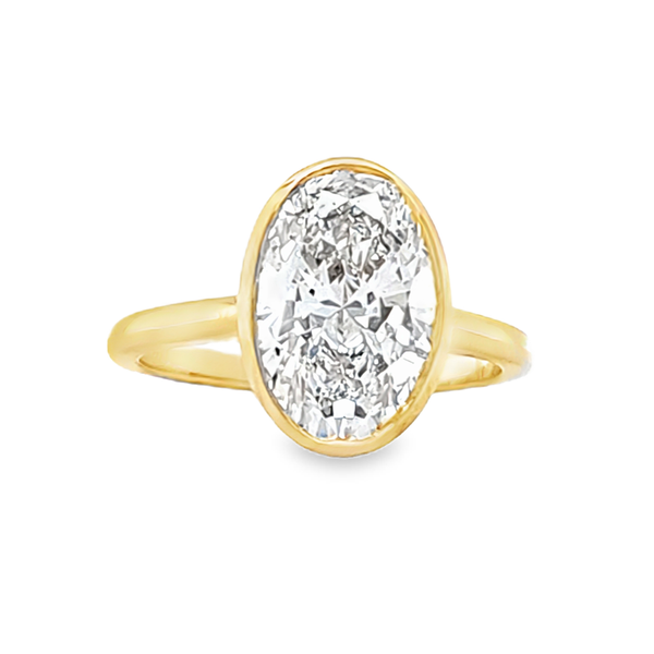 14K Yellow Gold 3.28 Carat IGI Certified Lab Grown Oval Diamond Bezel Set Solitaire Ring Image 2 Classic Creations In Diamonds & Gold Venice, FL