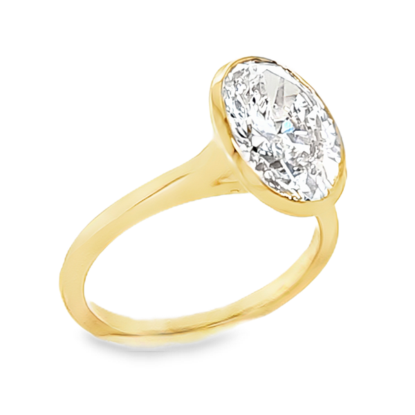 14K Yellow Gold 3.28 Carat IGI Certified Lab Grown Oval Diamond Bezel Set Solitaire Ring Classic Creations In Diamonds & Gold Venice, FL
