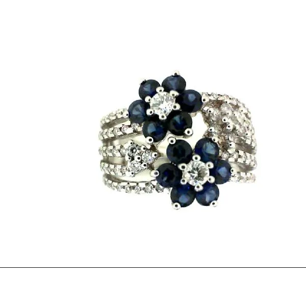18K White Gold Five Row Pavè Sapphire And Diamond Flower Ring Classic Creations In Diamonds & Gold Venice, FL