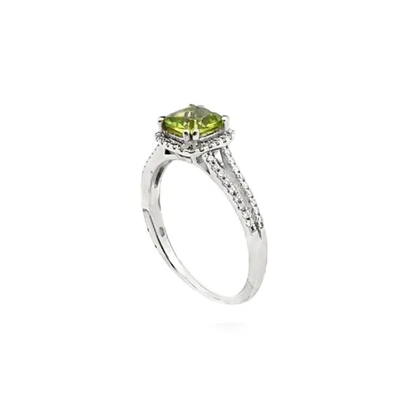 14K White Cushion Peridot Diamond Halo & Split Shank Ring Image 2 Classic Creations In Diamonds & Gold Venice, FL