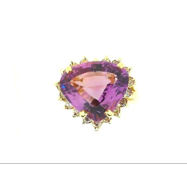 14K Yellow Gold Trillian Cut Amethyst Diamond Halo Ring Classic Creations In Diamonds & Gold Venice, FL