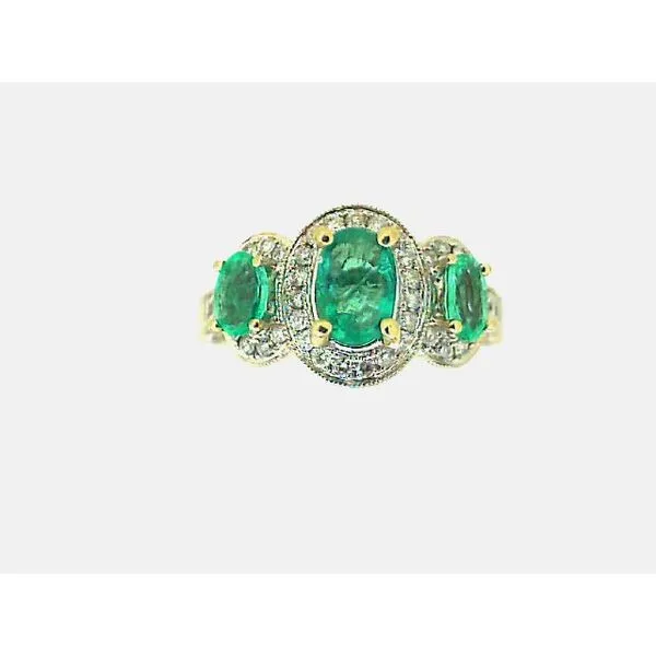 14K White Gold Colombian Emerald Diamond Halo Ring Classic Creations In Diamonds & Gold Venice, FL
