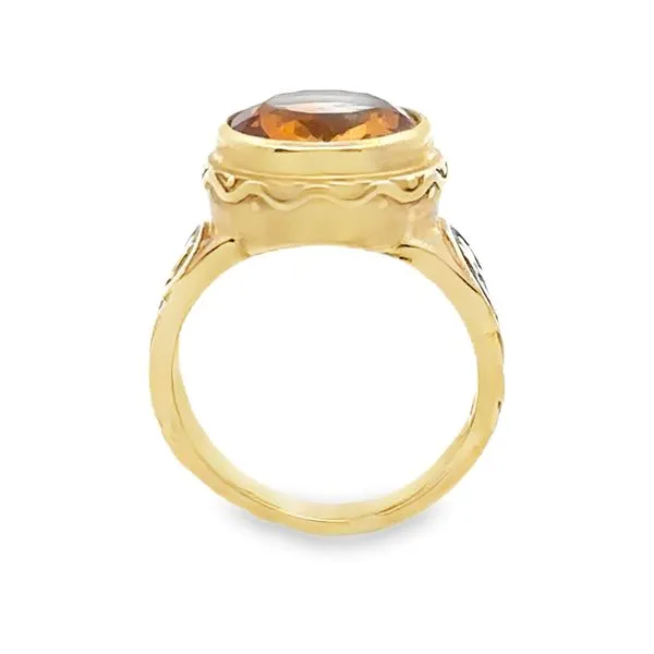 14K Yellow Bezel Set Citrine Fancy Carved Shank Ring Image 2 Classic Creations In Diamonds & Gold Venice, FL