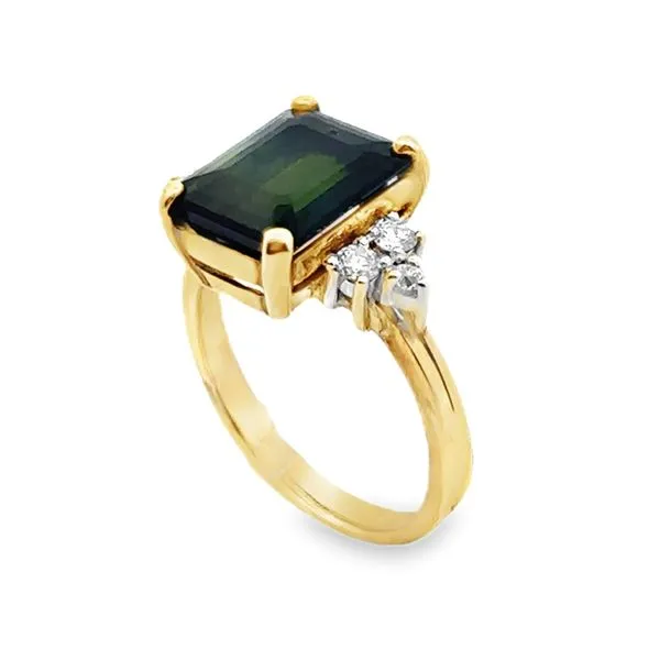 18K Yellow Gold Emerald Cut Green Tourmaline With Diamond Accents Ring Image 2 Classic Creations In Diamonds & Gold Venice, FL