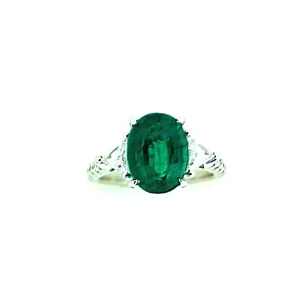 Platinum GIA Oval Colombian Emerald, Round And Trilliant Cut Diamond Ring Classic Creations In Diamonds & Gold Venice, FL