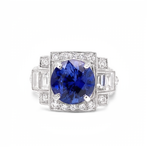 18K White Gold Vintage Inspired Sapphire And Diamond Ring Classic Creations In Diamonds & Gold Venice, FL