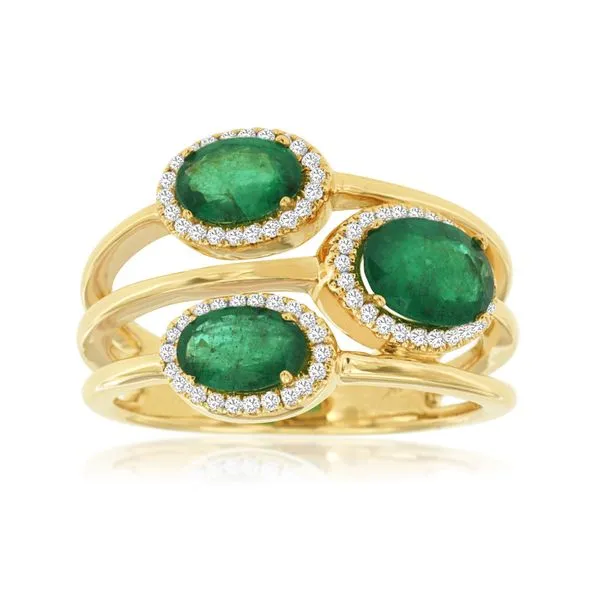 Triple Row Triple Halo Emerald & Diamond Split Shank Ring Classic Creations In Diamonds & Gold Venice, FL