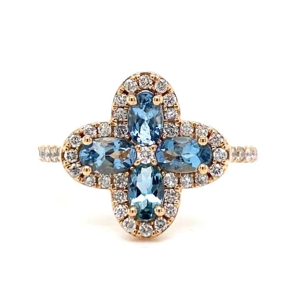 Auqamarine & Diamond Van Cleef Style Cluster Ring Classic Creations In Diamonds & Gold Venice, FL