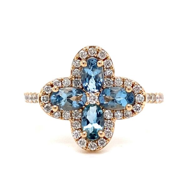 Auqamarine & Diamond Van Cleef Style Cluster Ring Classic Creations In Diamonds & Gold Venice, FL