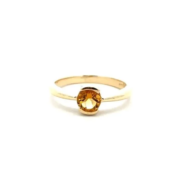14K Yellow Gold Round Citrine And Diamond Cut 1/2 Bezel Set Ring Classic Creations In Diamonds & Gold Venice, FL