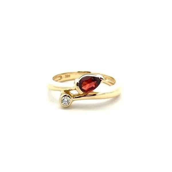 14K Yellow Gold Pear Garnet & Bezel Set Round Brilliant Cut Bypass Ring Classic Creations In Diamonds & Gold Venice, FL