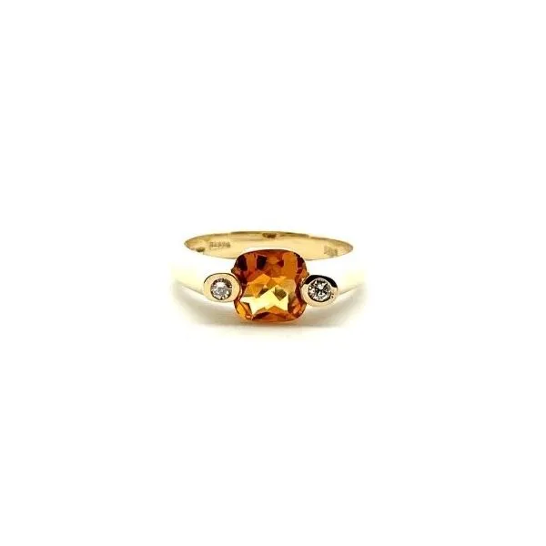 14K Yellow Gold Citrine Cushion Channel Set Diamond Prong Ring Classic Creations In Diamonds & Gold Venice, FL