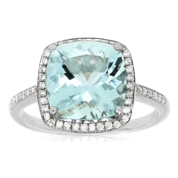 14K White Gold Cushion Cut Aquamarine & Diamond Halo Ring Classic Creations In Diamonds & Gold Venice, FL
