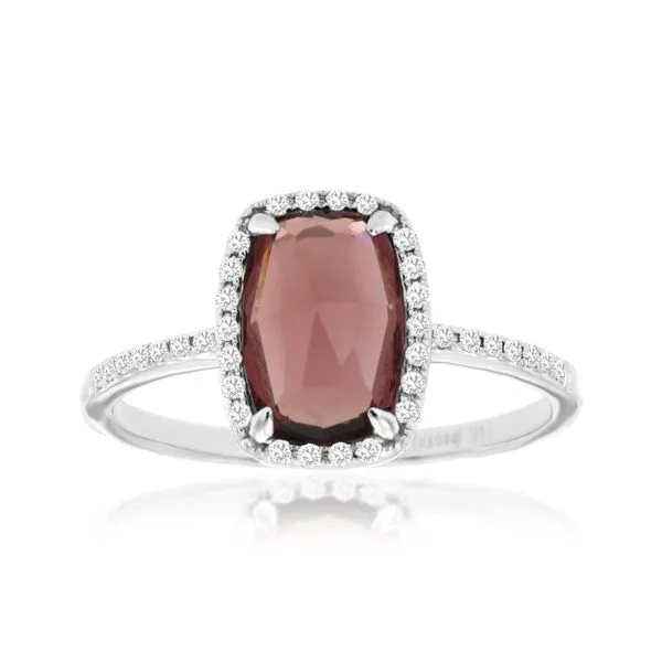 14K White Gold Checkerboard Cut Rhodolite Garnet Diamond Halo Ring Classic Creations In Diamonds & Gold Venice, FL