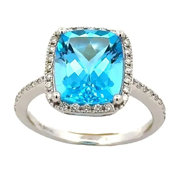 Swiss Blue Topaz Micro Pave' Diamond Halo Ring Classic Creations In Diamonds & Gold Venice, FL