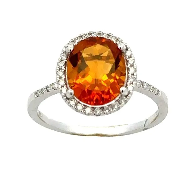 14K White Gold Citrine & Diamond Halo Ring Classic Creations In Diamonds & Gold Venice, FL