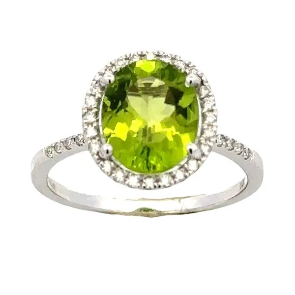 14K White Gold Peridot & Diamond Halo Ring Image 2 Classic Creations In Diamonds & Gold Venice, FL