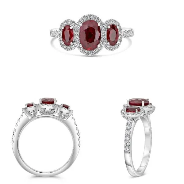 Roman + Jules Platinum Ruby & Diamond Triple Halo Ring Classic Creations In Diamonds & Gold Venice, FL