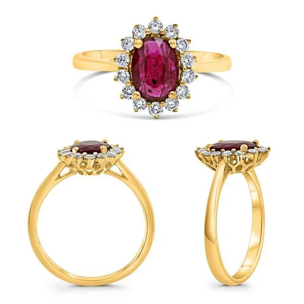 Roman + Jules Ruby & Diamond Halo Ring Classic Creations In Diamonds & Gold Venice, FL