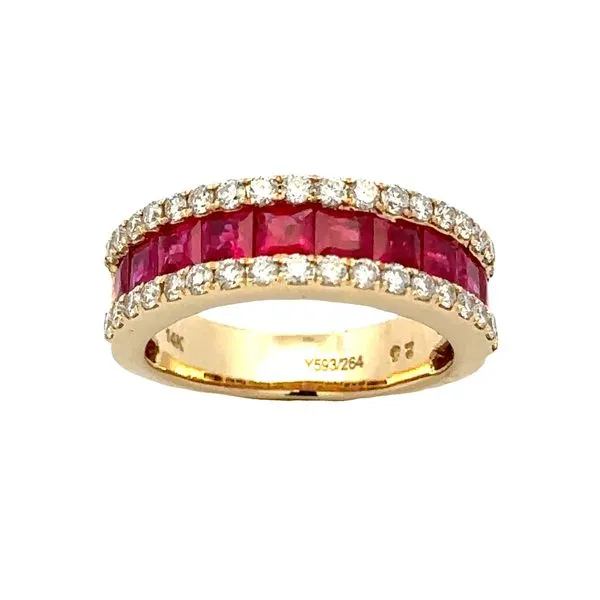 14K Yellow Gold Invisibly Set Princess Cut Rubies With Micro Pavè Diamond Edge Band Classic Creations In Diamonds & Gold Venice, FL