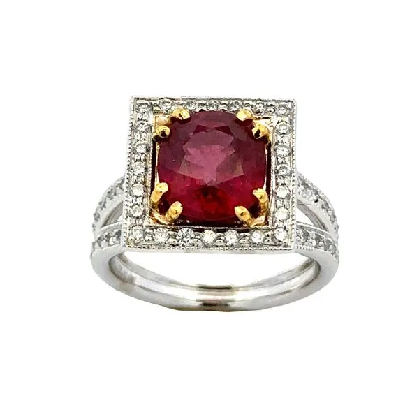 14K White Gold Oval Ruby And Pave' Diamond Halo Ring Classic Creations In Diamonds & Gold Venice, FL