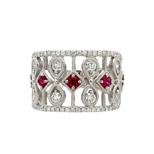 Ruby & Diamond Filigree Vintage Styled Band Classic Creations In Diamonds & Gold Venice, FL