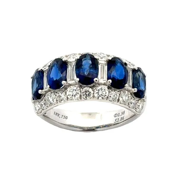 18K White Gold Oval Sapphire, Round And Baguette Diamond Band Classic Creations In Diamonds & Gold Venice, FL
