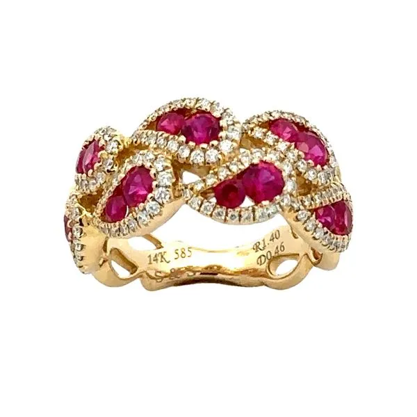 Ruby & Micro Pave' Diamond Halo Leaves Band Classic Creations In Diamonds & Gold Venice, FL