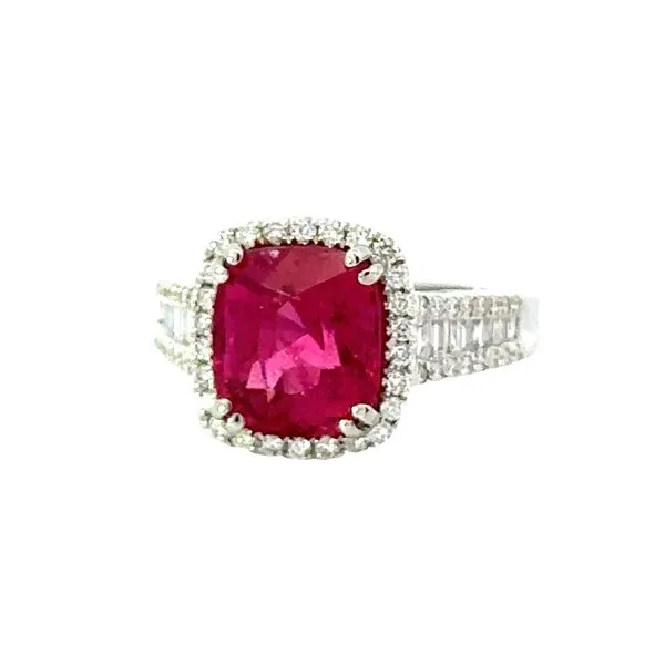 Neon Red Rubalite Toumaline & Diamond Halo Ring Classic Creations In Diamonds & Gold Venice, FL