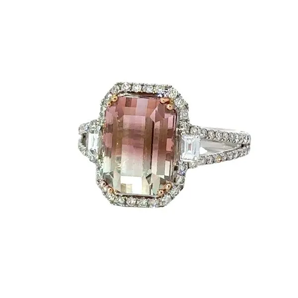 Pink-White Bi-Color Toumaline & Diamond Halo Ring Classic Creations In Diamonds & Gold Venice, FL