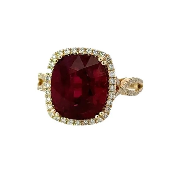 Cushion Cut Dark Red Tourmaline & Diamond Halo Ring Classic Creations In Diamonds & Gold Venice, FL