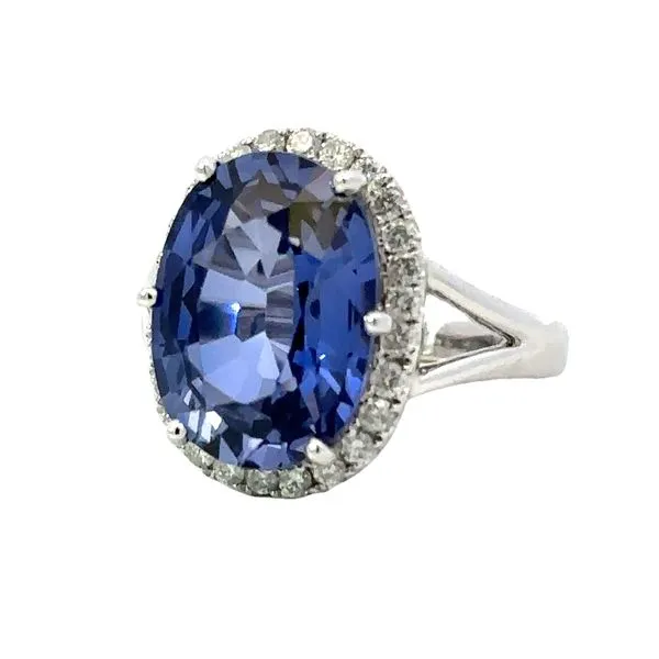 14K Synthetic Tanzanite & Diamond Halo Ring Classic Creations In Diamonds & Gold Venice, FL